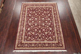Traditional All-Over Agra Indian Hand-Knotted Oriental Area Rug, Red, 9'10"X7'9"