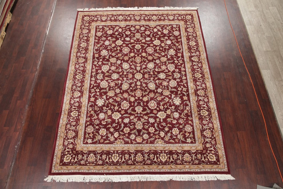 Traditional All-Over Agra Indian Hand-Knotted Oriental Area Rug, Red, 9'10"X7'9"