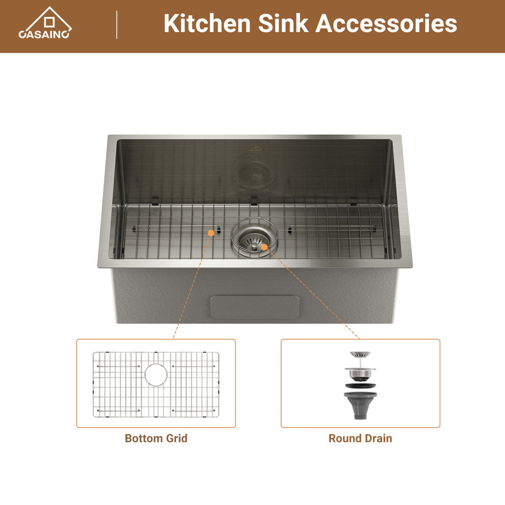 32in Stainless Steel Single Bowl Undermount Workstation Kitchen Sink and Faucet, Brushed Nickel