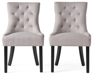 GDF Studio Stacy Fabric Diamond Tufted Back Dining Chairs, Set of 2, Light Gray