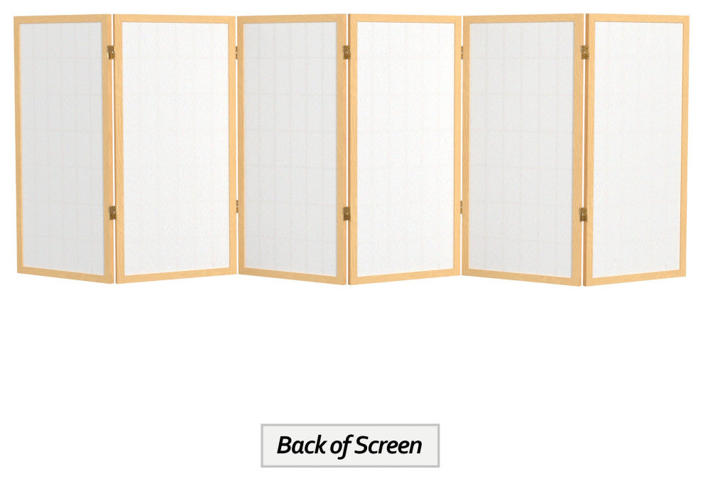 3' Tall Window Pane Shoji Screen, Natural, 6 Panels