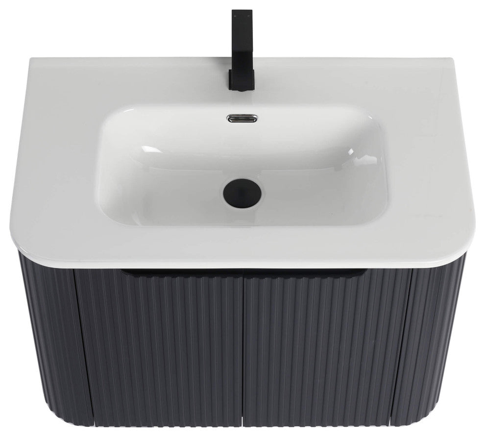 Caskvalley Bath Vanity, Straight Fluted Design Sink Included, Carbon Black, 30"