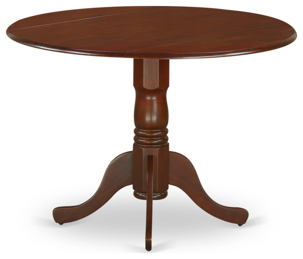 5Pc Round 42" Kitchen Table, Two 9"Drop Leaves, Four Chair, Brown Flaux Leather