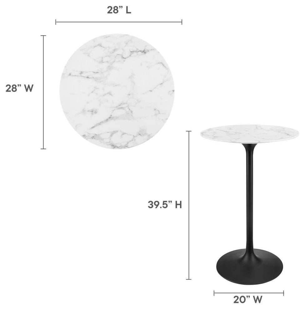 Lippa 28" Round Artificial Marble Bar Table Black White