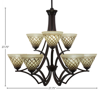 Zilo 9 Light Chandelier Dark Granite Finish With 7" Chocolate Icing Glass