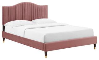 Juniper Channel Tufted Performance Velvet King Platform Bed, Dusty Rose