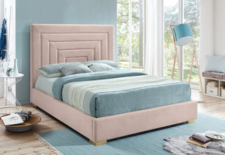 Nora Velvet Upholstered Bed, Pink, Queen