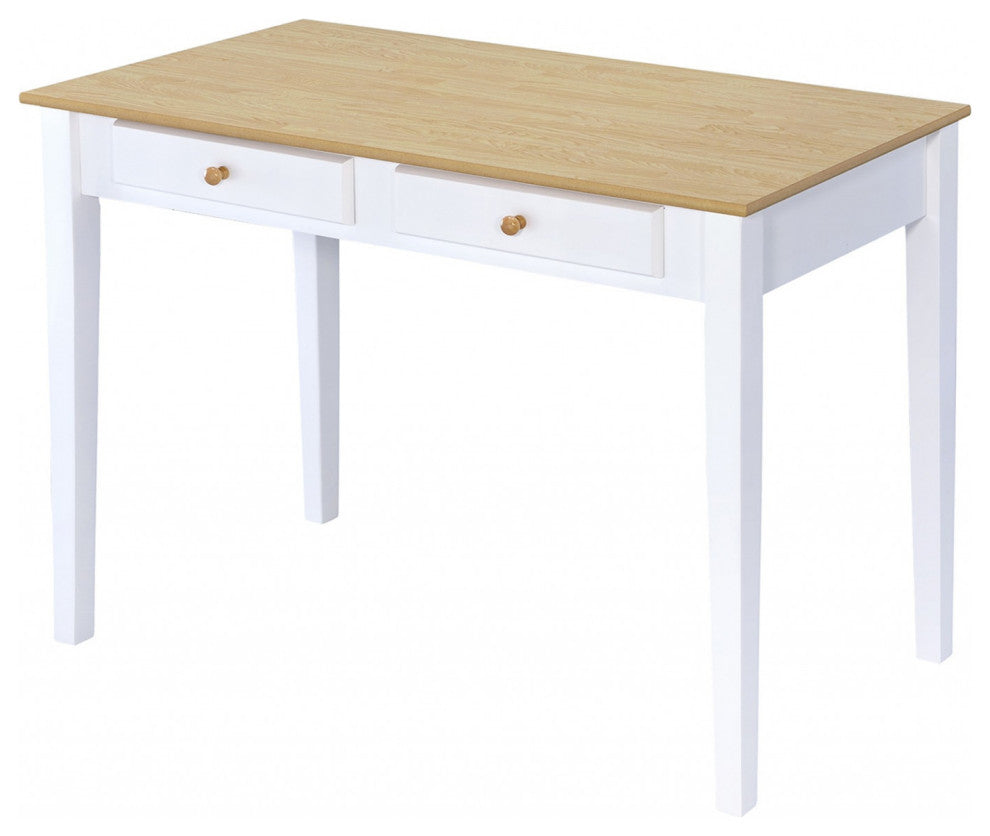 Wood And White Finish Cottage Desk With 2 Drawers