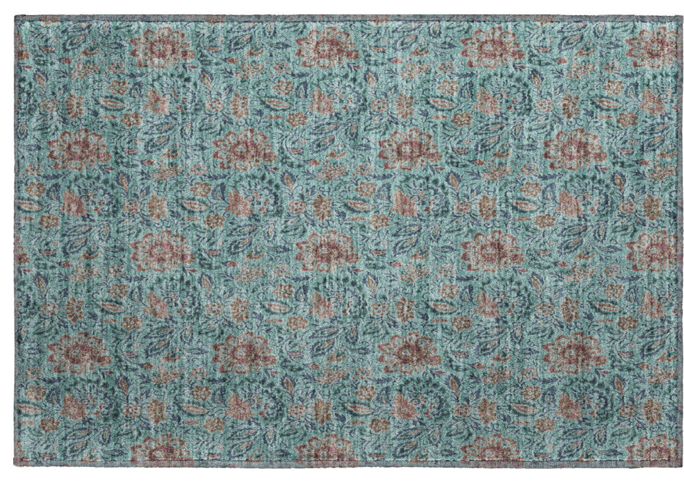 Premium Machine Washable Mayfield AMF660 Teal 1'8" x 2'6" Rug
