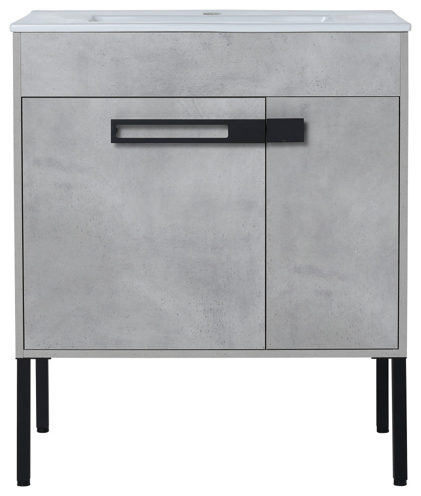 Freestanding/Floating Bathroom Vanity With white Ceramics Top, Grey, 30"