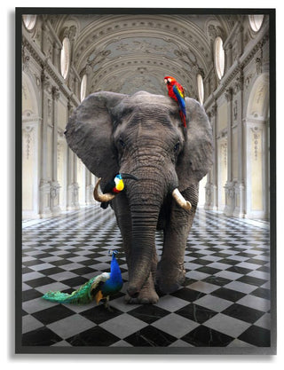 Elephant and Tropical Birds Classical Architecture Design,1pc, each 16 x 20