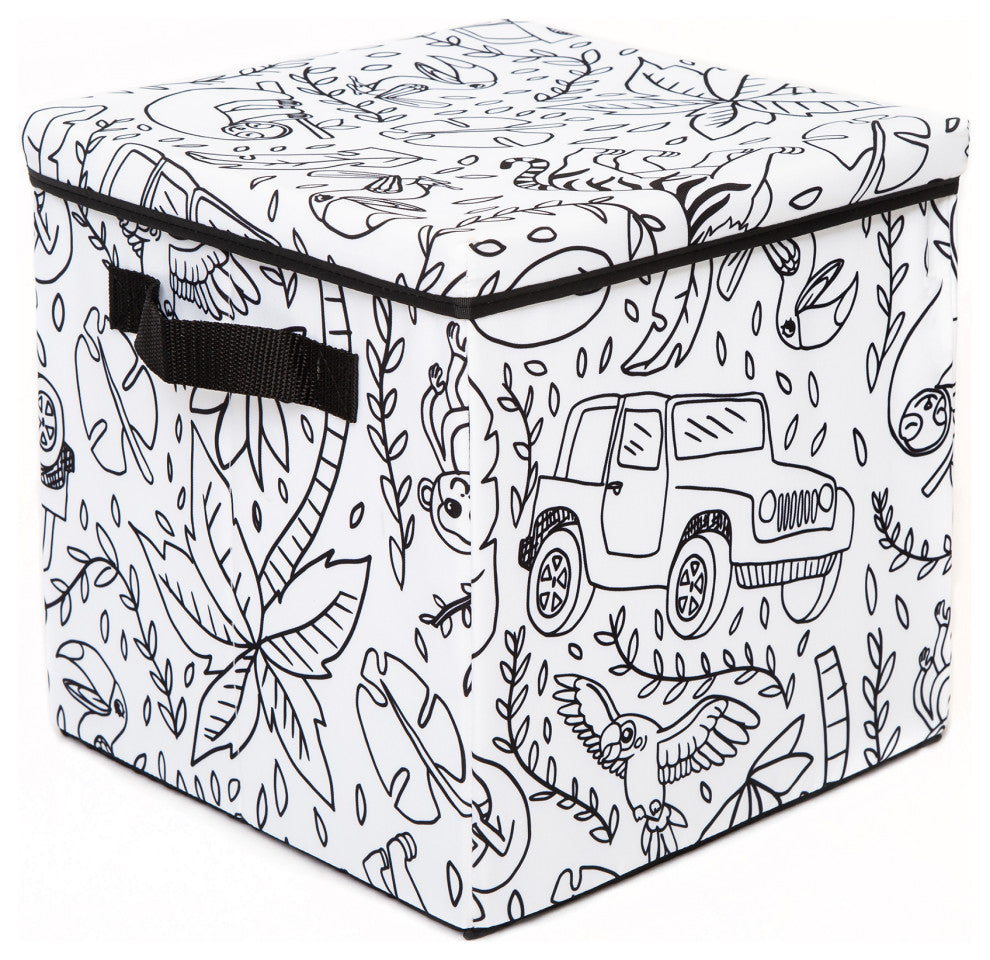 Kid's Coloring Storage Cube with Lid, Space Print