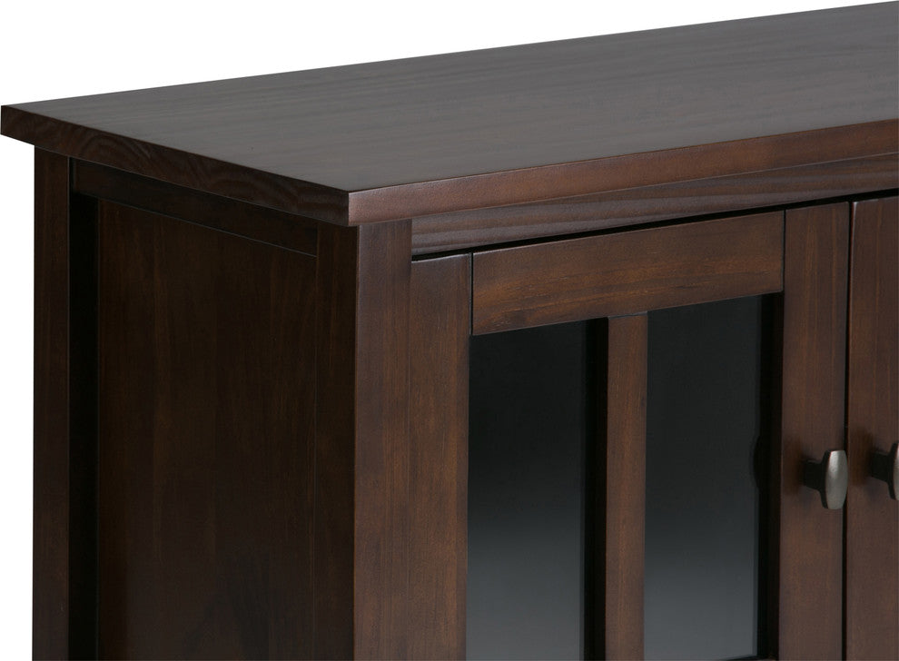 Warm Shaker Solid Wood 32 Inch Wide Low Storage Cabinet In Tobacco Brown