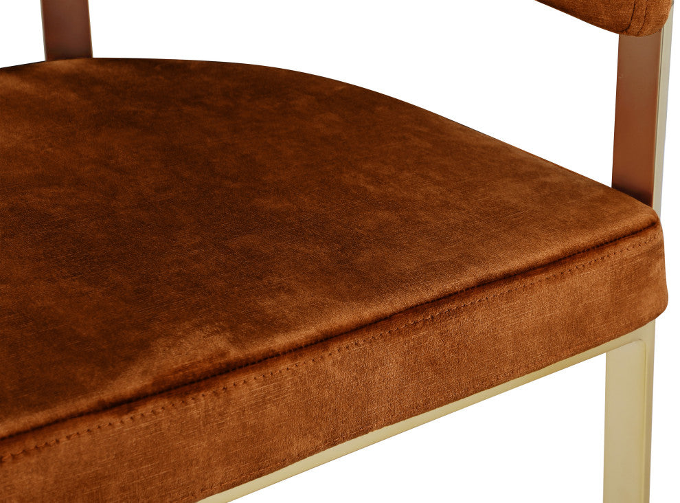 Marcello Upholstered Dining Chair, Cognac, Velvet, Brushed Brass Finish