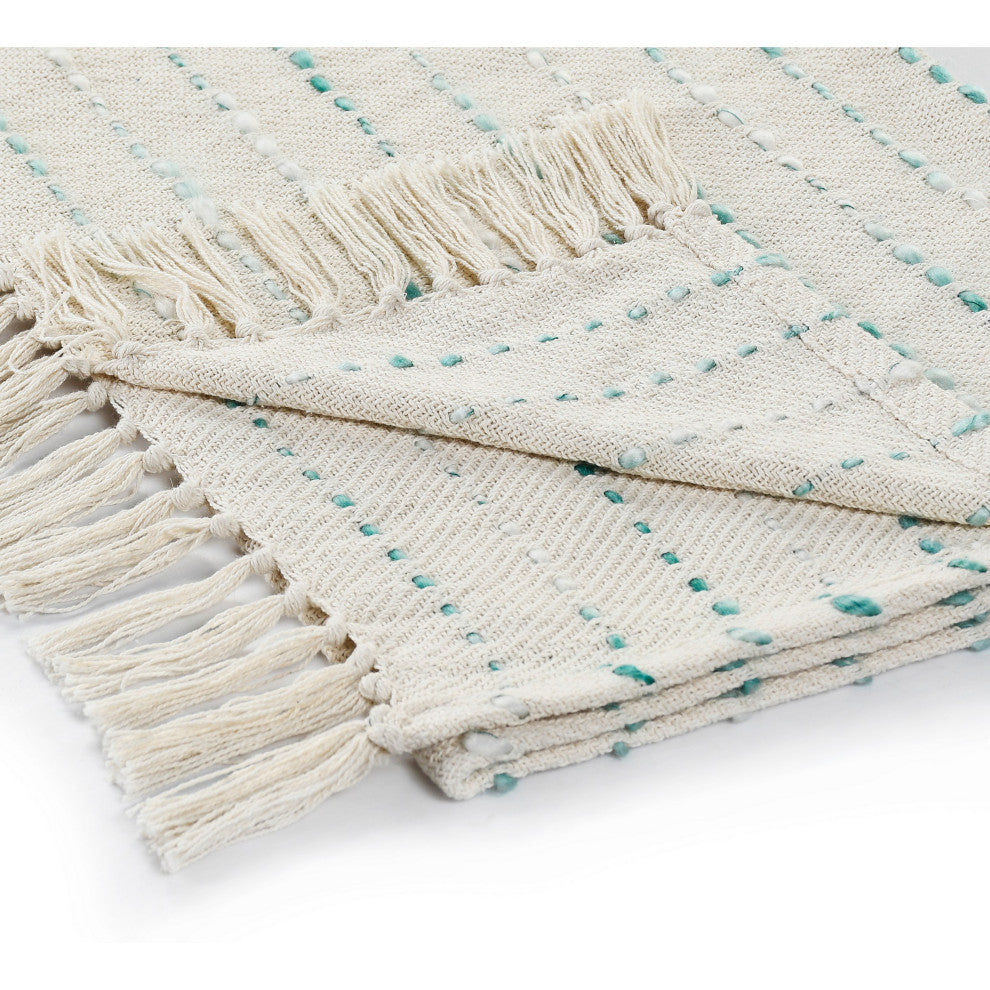 Shimmer Stripe Woven Throw Blanket with Fringe, Teal