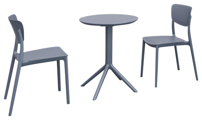 Lucy Round Bistro Set 3 Piece With 24" Table Top Dark Gray