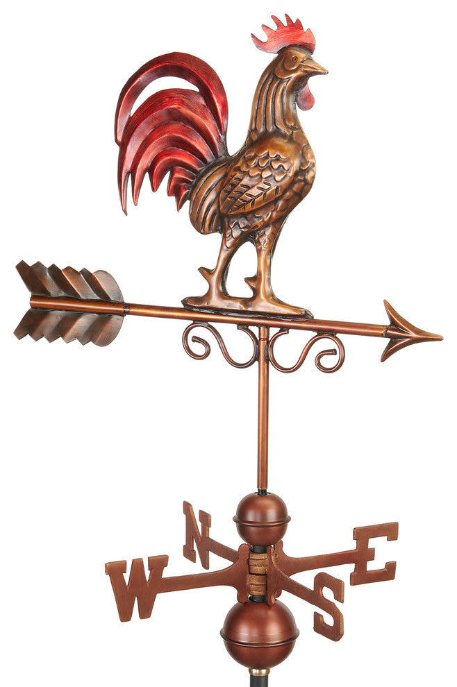 Bantam Red Rooster Weathervane, Pure Copper Hand Finished Multi-Color Patina
