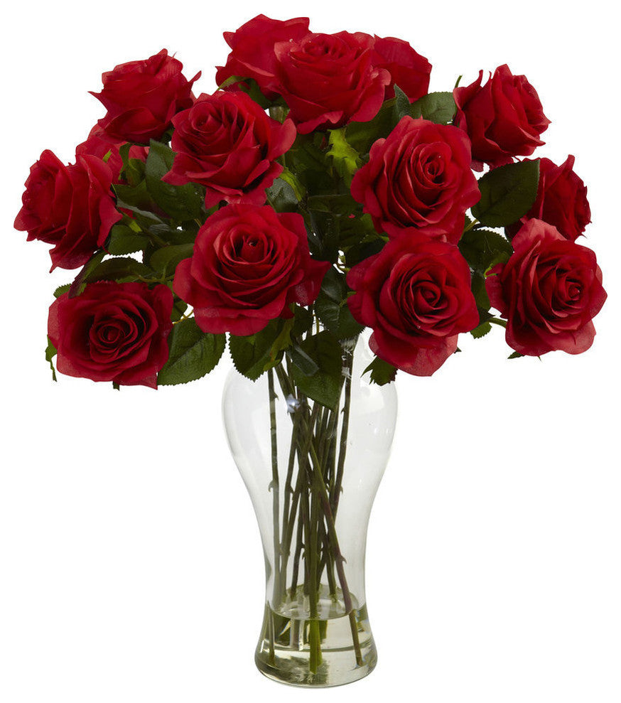 Blooming Roses With Vase, Red
