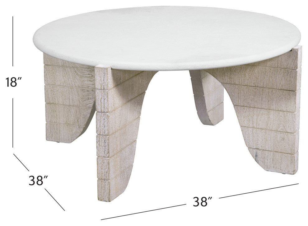 Bali Round Cocktail Table - Mango Wood - White Wash