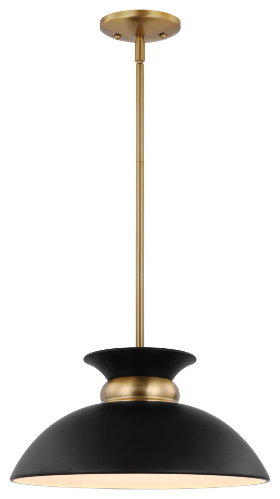 Perkins 1-Light Small Pendant, Matte Black With Burnished Brass
