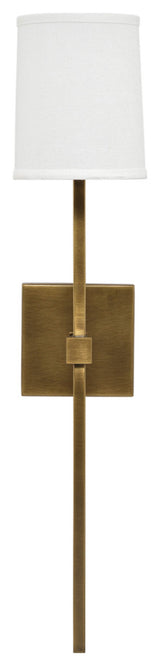 Minerva Wall Sconce, Antique Brass With White Linen Shade