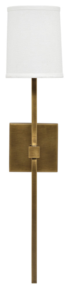 Minerva Wall Sconce, Antique Brass With White Linen Shade
