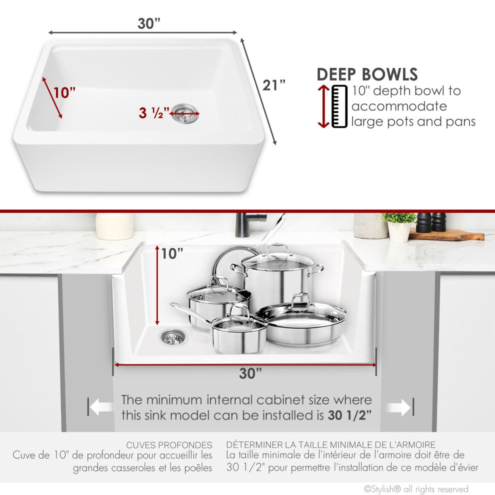 30" Undermount Workstation Single Bowl White Granite Kitchen SInk
