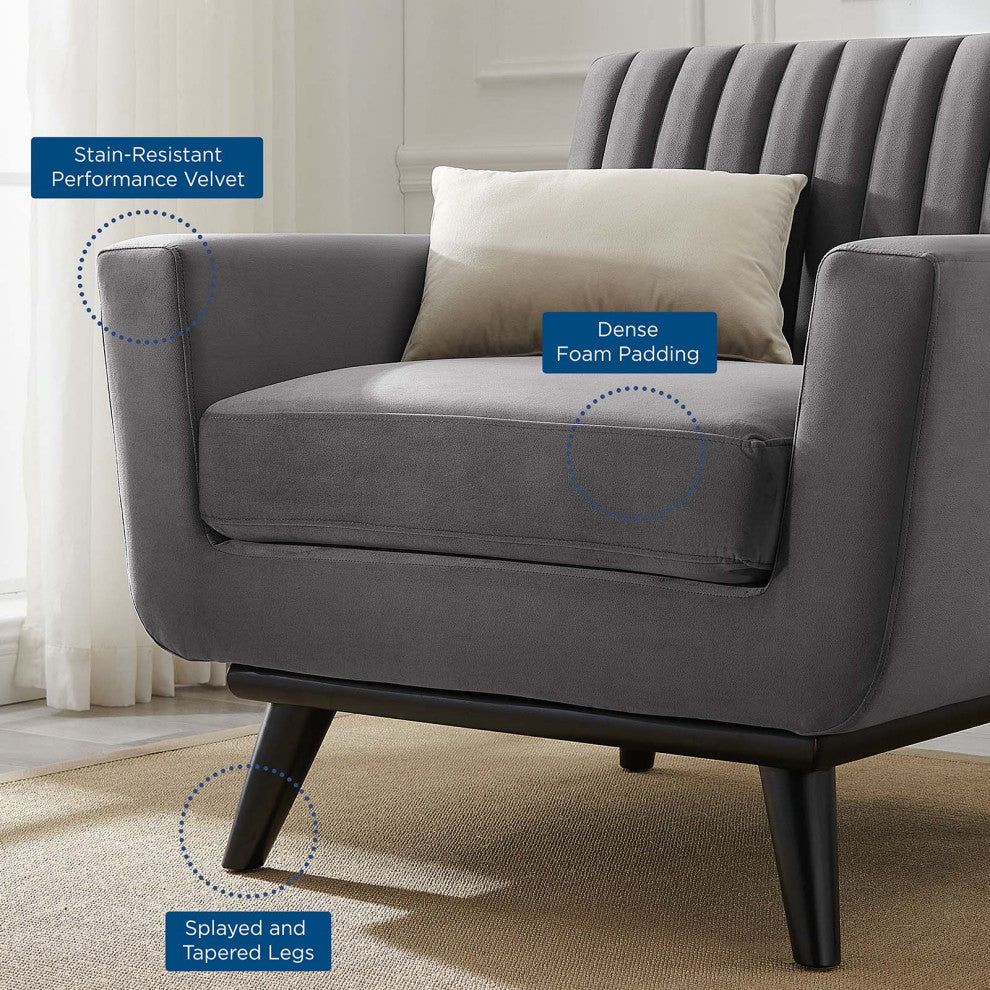 Engage Channel Tufted Performance Velvet Armchair Gray