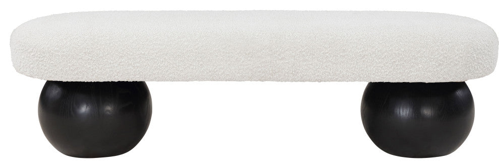 Meridian Furniture Bowie Boucle Fabric Upholstered Bench, Cream, Black Finish