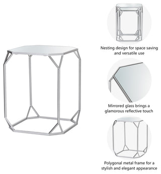Metal WithGlass Accent Table, Set of 2, Silver