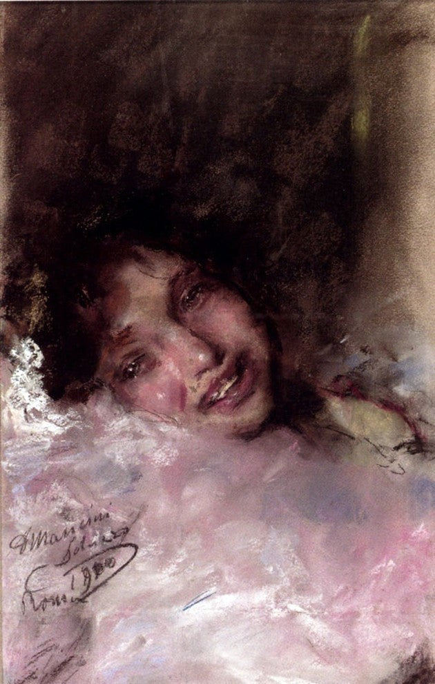 Antonio Mancini A Young Girl Laughing, Gallery Wrapped Canvas Print, 18"x27"