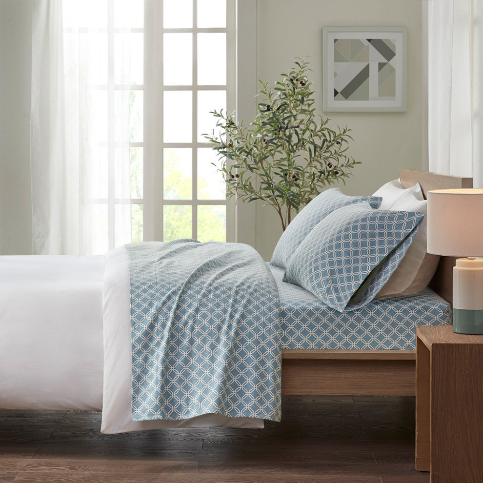 True North by Sleep Philosophy Cozy Flannel Printed Sheet Set, Blue Geo