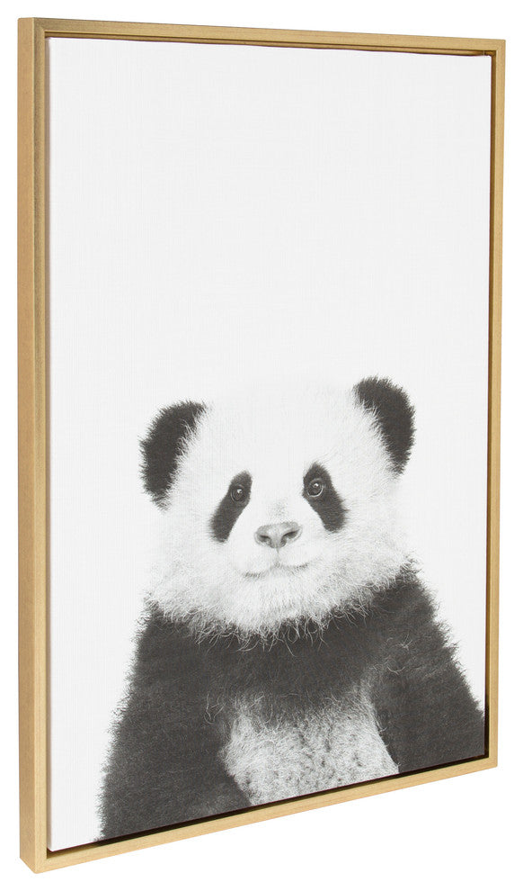 Sylvie Panda Portrait Framed Canvas Wall Art by Simon Te Tai, Gold 23x33