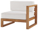 Sectional Sofa Chair Table Set, White Natural, Teak Wood, Modern, Outdoor Patio