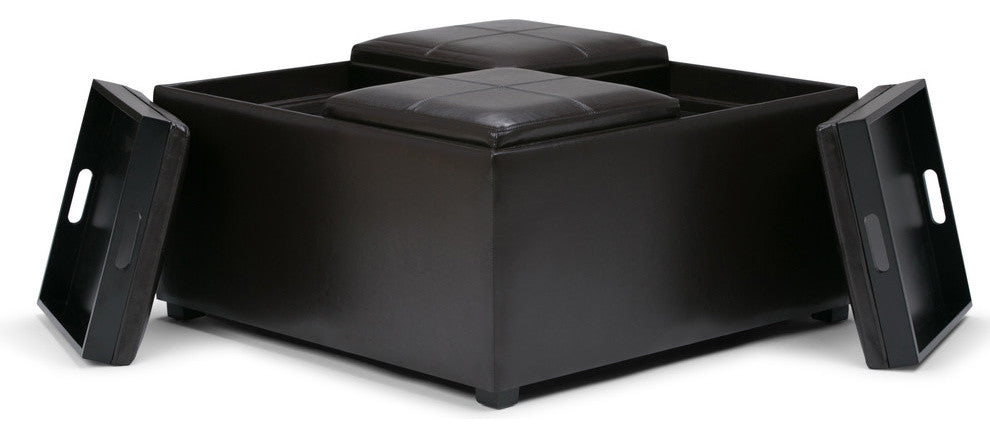 Avalon 35" Contemporary Square Storage Ottoman, Tanners Brown