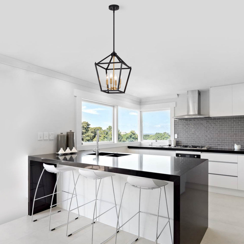 CHLOE Lighting IRONCLAD Industrial 4-Light Textured Black Inverted Pendant