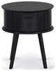 Gordon Round Night Stand End Table With Drawer, Black Finish