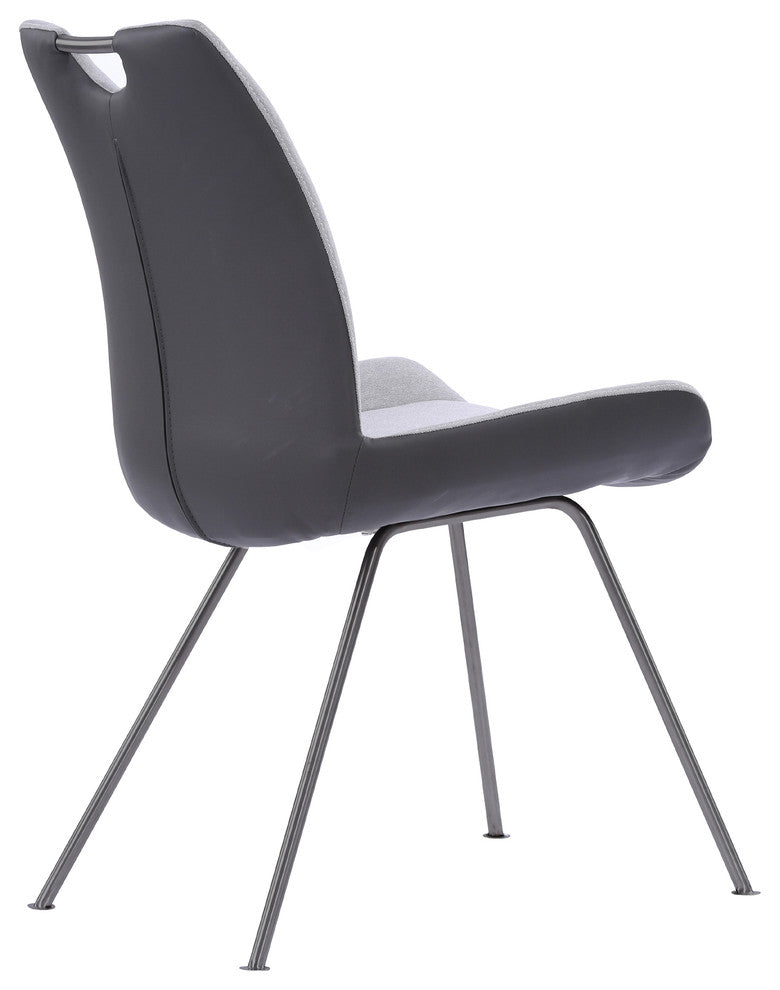 Coronado Dining Chair, Gray Powder Coated Finish and Gray Faux Leather, Set of 2, Pewter