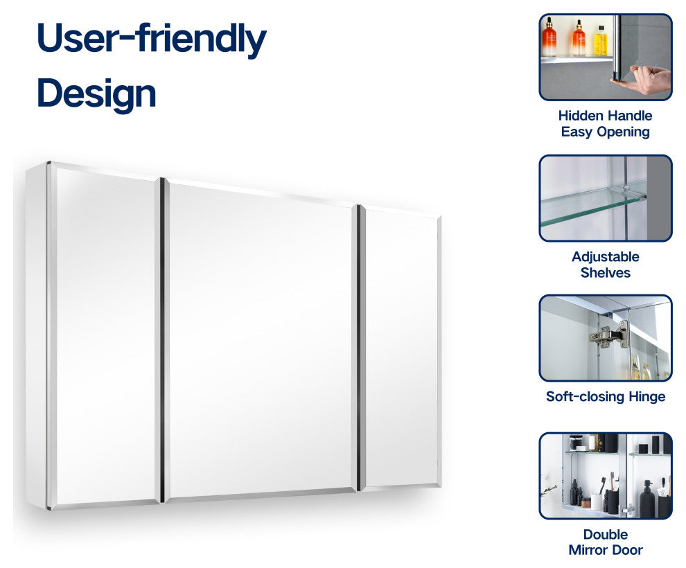 Frameless Aluminum Medicine Cabinet Adjustable Shelves,36x26Inch