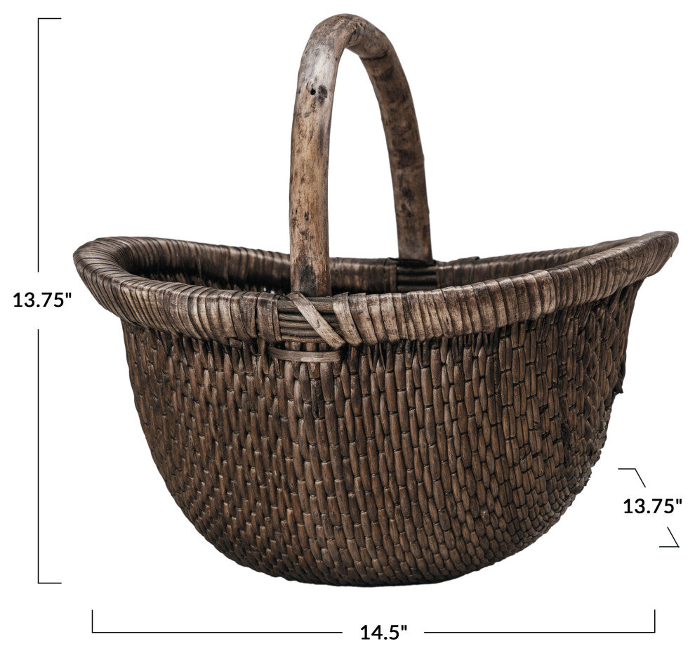 14-1/2"L x 13-3/4"H Decorative Hand-Woven Basket, Antique