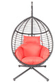 Outdoor Rattan Swing Chair Hanging Egg Chair With Cushion, Red