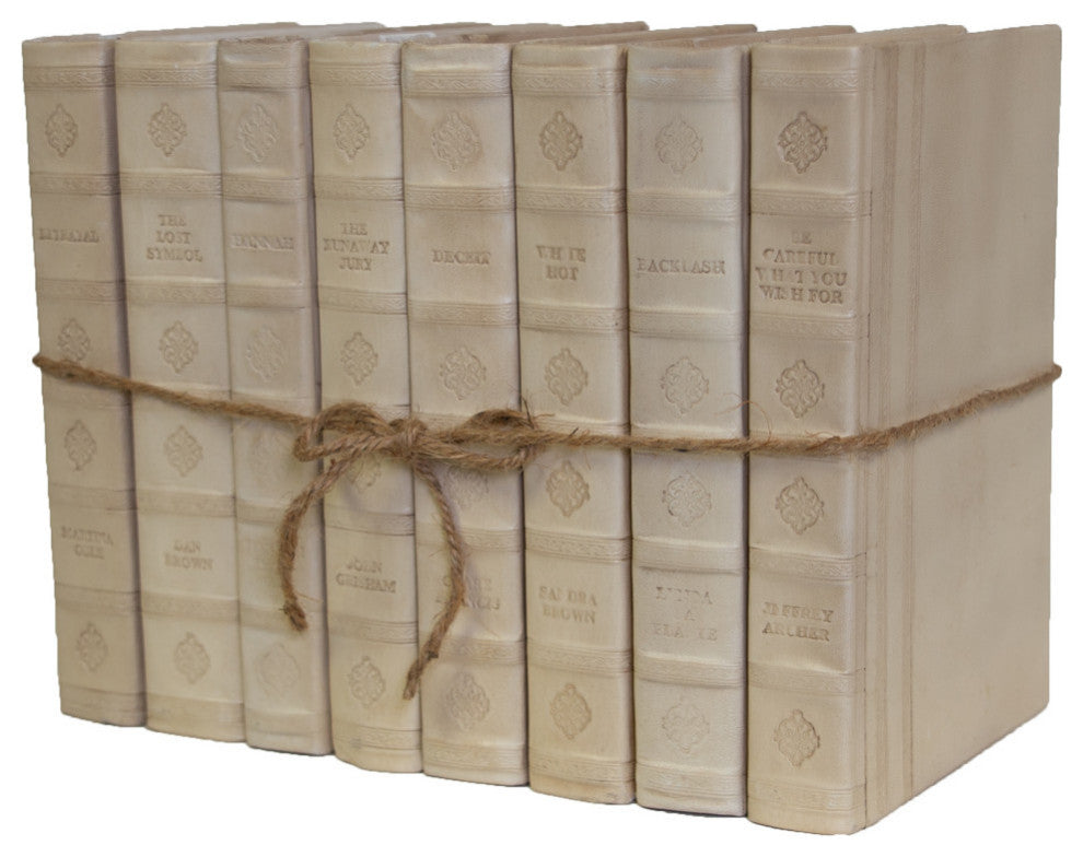 Decorative Books - Ivory Leather Book Bundle - 1 foot of Cream Books