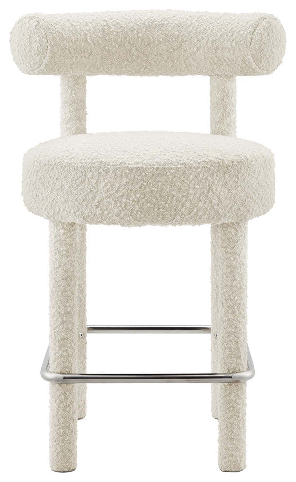 Toulouse Boucle Fabric Counter Stool - Set of 2 - Ivory Silver