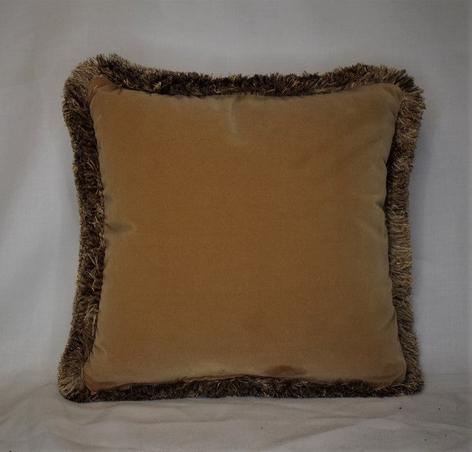 custom gold velvet decorative throw pillow With fringe, 23x23
