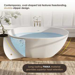 Euston Flatbottom Freestanding Solid Surface Soaking Bathtub, Matte White, 55inch