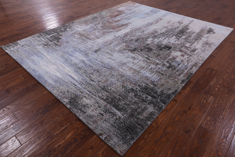 Hand Knotted Wool and Silk Abstract Rug 8' 0" X 10' 2" Q8554