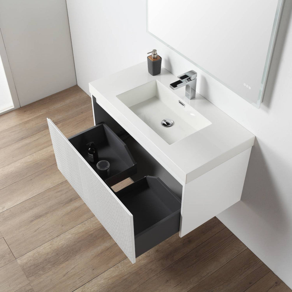 Floating Bathroom Vanity with Sink, Wall Mounted Vanity, White, 36" W/ Sink, Side Cabinet