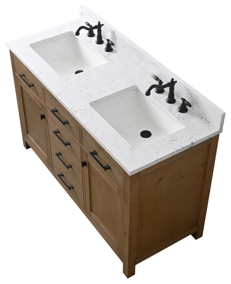 Jasper 54" Bathroom Vanity, Textured Natural, Ariston White Engineered Stone Top