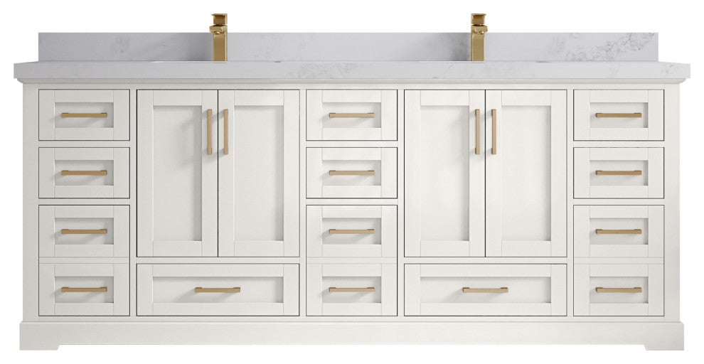 Boston 84" Double Sink Bath Vanity in Alabaster 2" Calacatta Nuvo