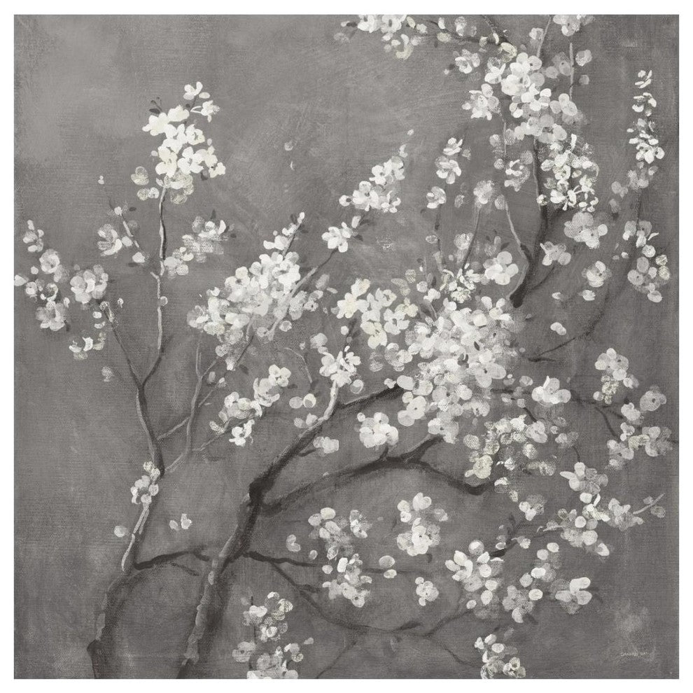 "White Cherry Blossoms I on Grey Crop" Paper Print by Danhui Nai, 26"x26"
